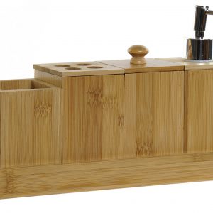BaÚo Set 4 Bambu 7x7x10 Vaso, Cepillos, Algodonero Y Jabonera