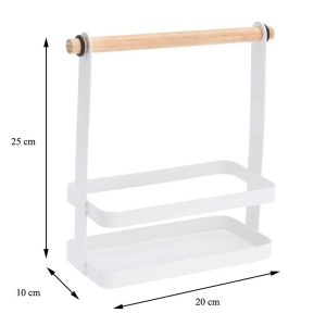 Cesta Metalica Blanca Con Asa Color Madera