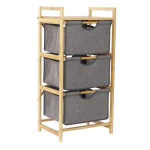 Cajonera Bambu Poliester 44x34x91 3 Cajones Gris